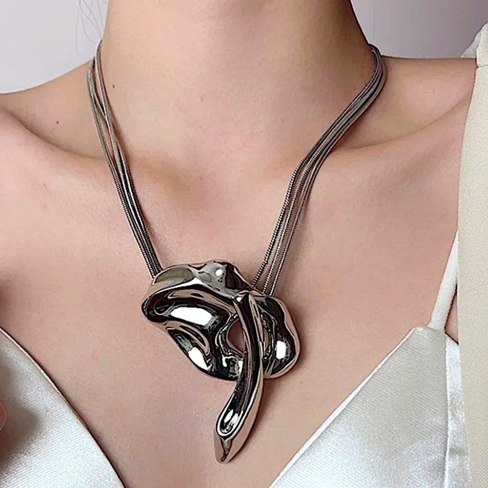 Silver Geometric Handmade Creative Design Necklace Party Event